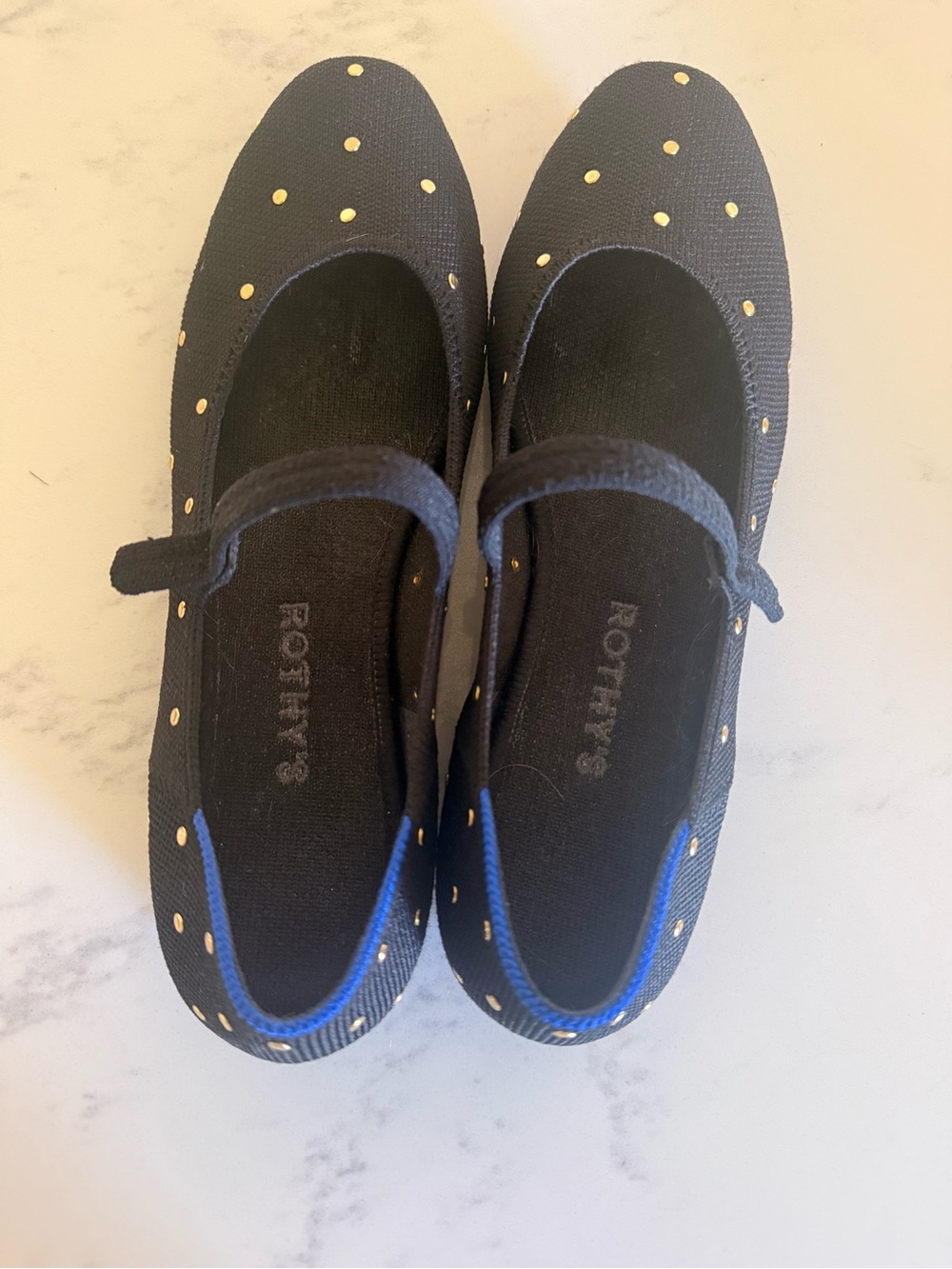 Rothy's Black Mary Jane Flats with Gold Dots